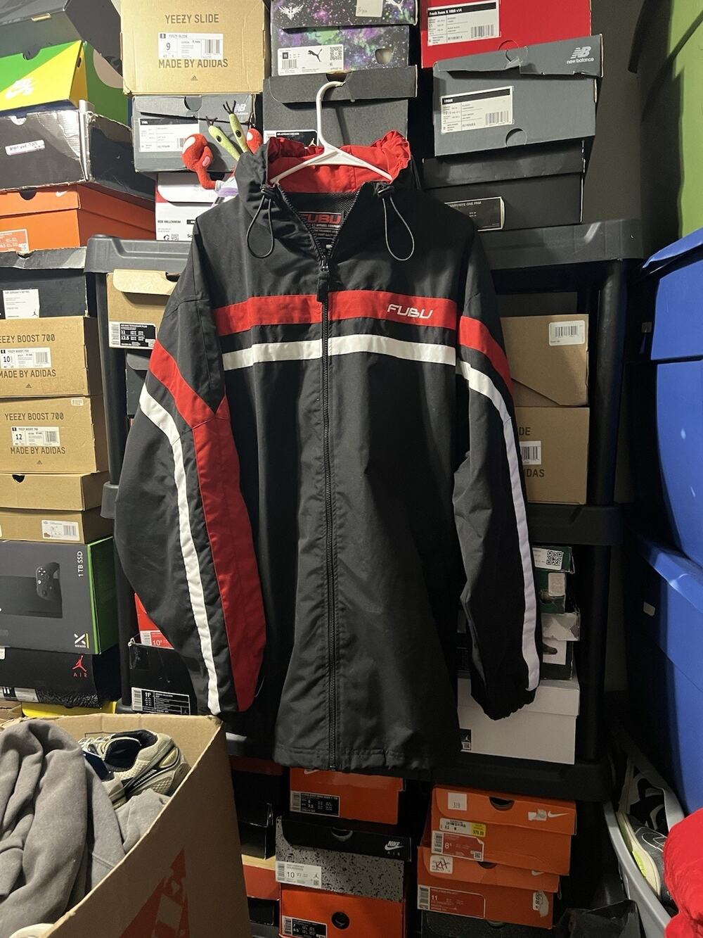 Size L- VTG 90’s FUBU Windbreaker Jacket Black Embroidered Hooded Full Zip